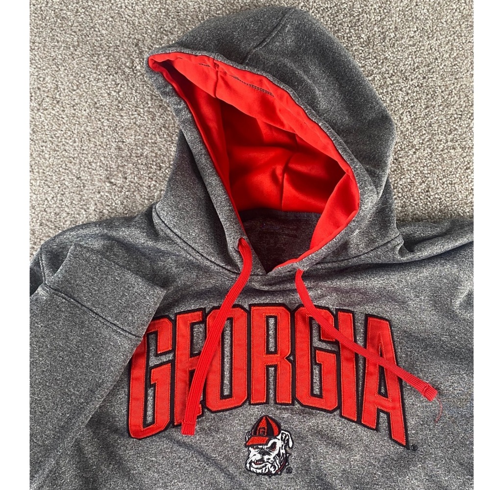 Champion Georgia Bulldogs Mens M Warm Hoodie Gray Red Fleece Sweatshirt NCAA